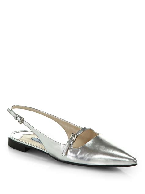 prada silver metallic flats|Prada shoes for women.